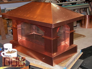 A Tuscan style copper chimney cap for Gasior in Middletown, Connecticut