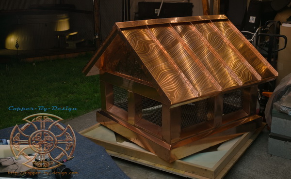 A Gable end style copper chimney cap for Steve Toy in Cody Wyoming