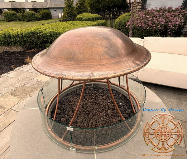 41" low-profile bell shaped copper fire pit cover & stand