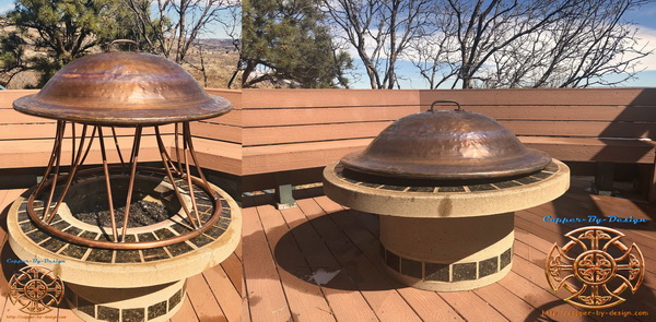 Round copper fire-pit cover with stand