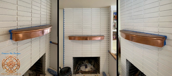 A copper clad fireplace mantle